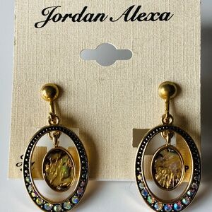 NWT Jordan Alexa gold tone abalone rhinestone dangle earrings